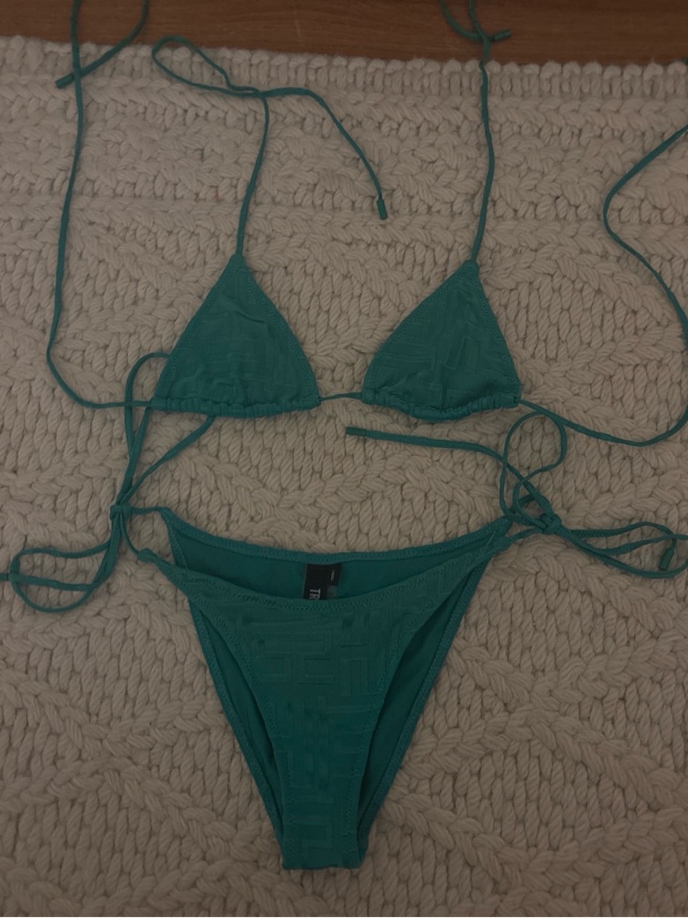 True Religion Teal Triangle String Bikini